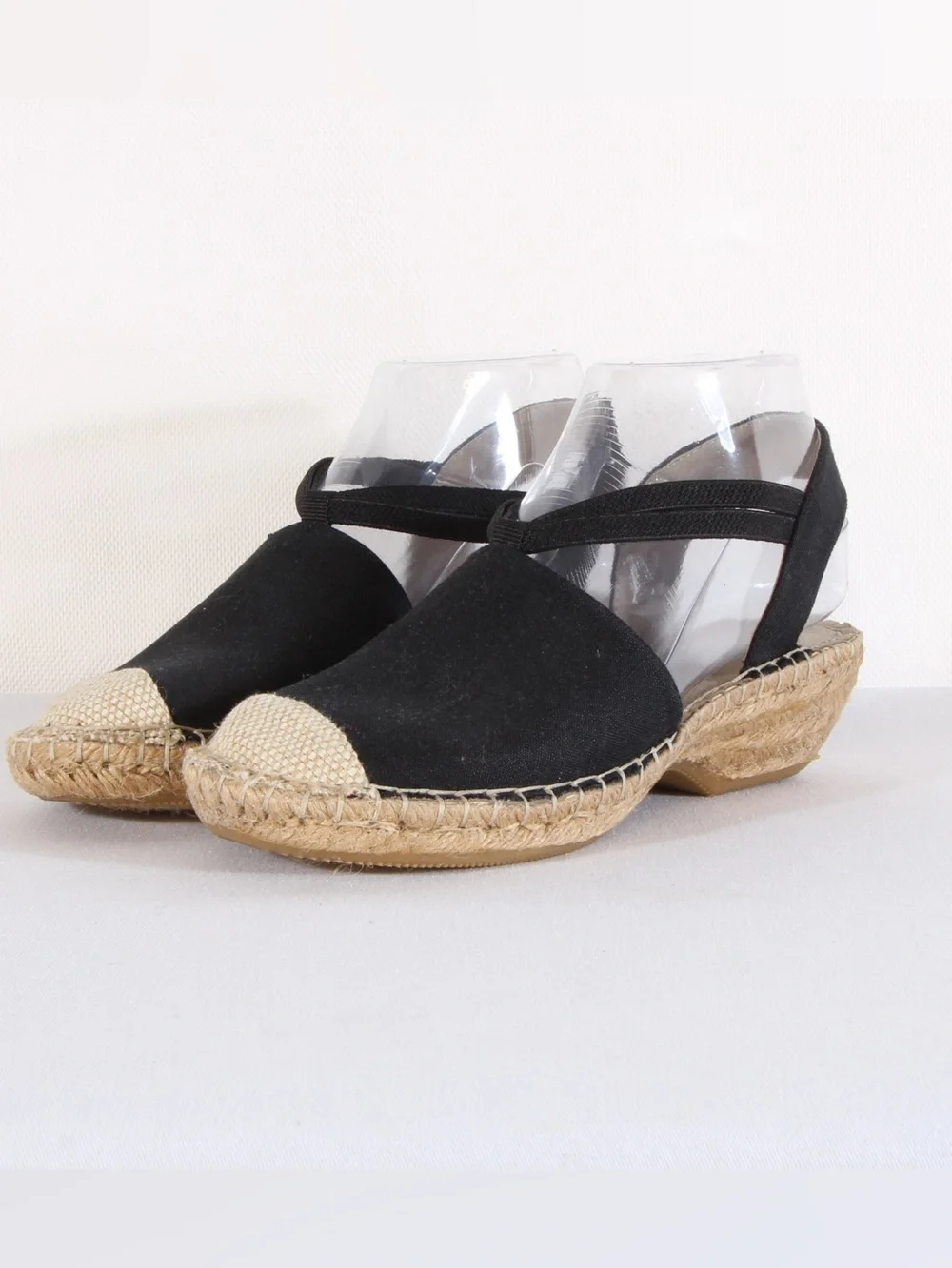 Rialto Black Espadrille Slingback Wedges with Natural Toe Cap NWOT